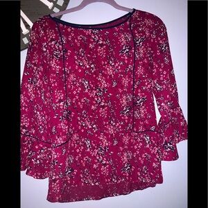Loft wine colored floral blouse size XS petite